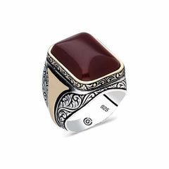 Bague homme en argent et pierre d'agate inclinée