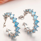 Silver Aquamarine Stone Drop Stud Women's Earrings