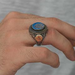 Bague pour homme en argent avec inscription « Il n'y a de victoire qu'Allah »