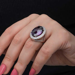 Silver Amethyst Stone Women's Ring