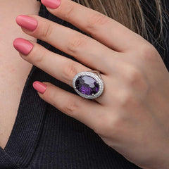 Silver Amethyst Stone Women's Ring