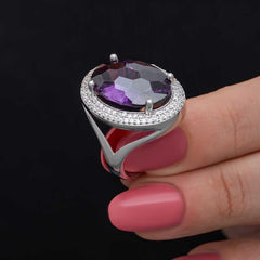 Silver Amethyst Stone Women's Ring