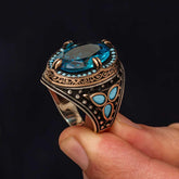 Silver Aquamarine Stone Men's Ring
