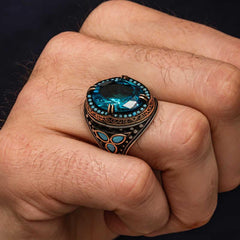 Silver Aquamarine Stone Men's Ring