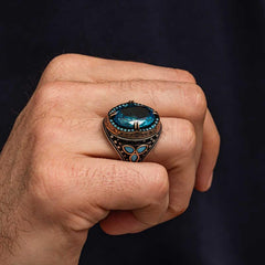 Silver Aquamarine Stone Men's Ring