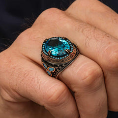 Silver Aquamarine Stone Men's Ring