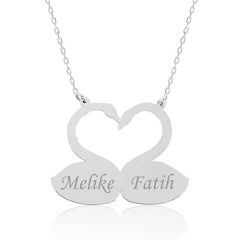 Silver Swans in Love Plate Necklace