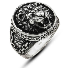 Silver Lion Figured Men's Ring