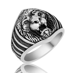 Silver Lion Figured Men's Ring