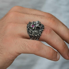 Bague homme tête de lion en argent