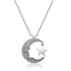 Silver Ataturk Silhouette Crescent Star Women's Necklace