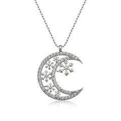 Silver Moon Snowflake Women's Necklace