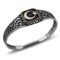 Bracelet manchette ajustable pour homme en argent avec étoile de lune