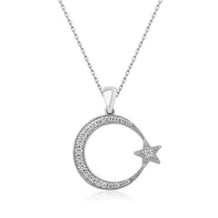 Silver Crescent Star Women's Necklace