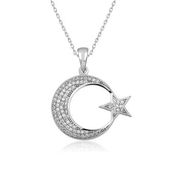 Silver Crescent Star Women's Necklace
