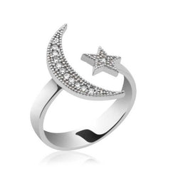 Silver Crescent Star Women's Ring