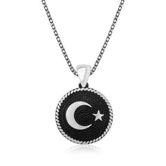 Silver Crescent Star Men's Necklace