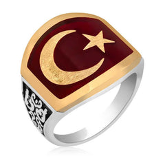 Bague pour homme en argent avec croissant d'étoile