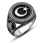 Silver Crescent Star Men's Ring