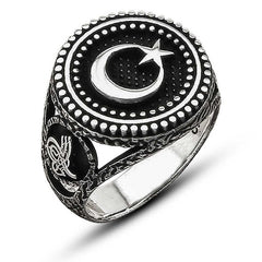 Silver Crescent Star Men's Ring