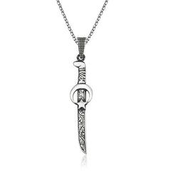 Silver Crescent Star Sword Men's Necklace