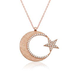 Silver Crescent Star Women's Necklace