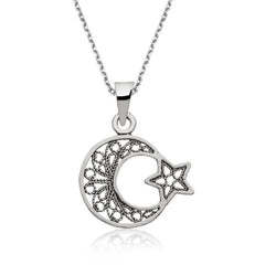 Silver Crescent Star Women's Necklace