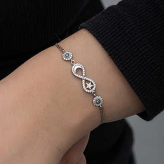 Bracelet femme argent lune étoile mauvais œil infini