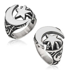 Silver Crescent Star Claw Men's Ring
