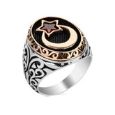 Silver Crescent Star Men's Ring
