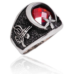 Silver Crescent Star Tugra Men's Ring