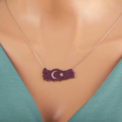 Silver Crescent Star Türkiye Map Women's Necklace