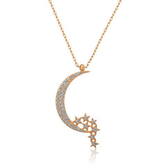 Silver Crescent Star Women's Necklace