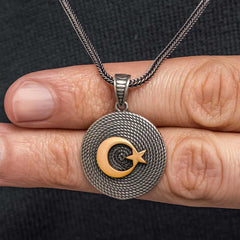 Silver Crescent Star Men's Necklace