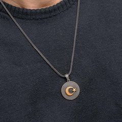 Silver Crescent Star Men's Necklace