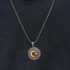 Silver Crescent Star Men's Necklace