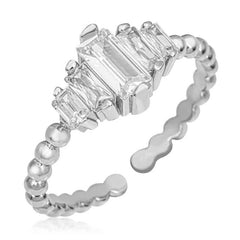 Silver Adjustable Baguette Women's Ring