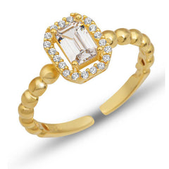Silver Adjustable Gold White Baguette Stone Women's Ring