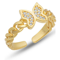 Silver Adjustable Gold Butterfly Women's Ring
