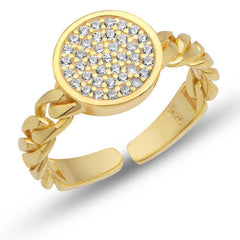 Bague réglable en argent et or avec pierre de zircon ronde pour femme