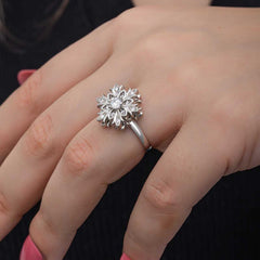 Silver Adjustable Snowflake Spinning Stress Women's Ring