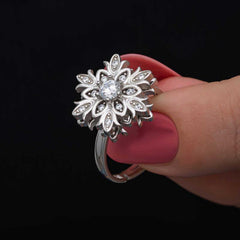 Silver Adjustable Snowflake Spinning Stress Women's Ring