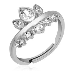 Silver Adjustable Queen Crown Women's Ring