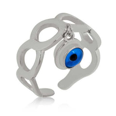 Silver Adjustable Evil Eye Women's Ring