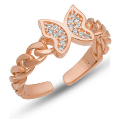 Silver Adjustable Rose Butterfly Women's Ring