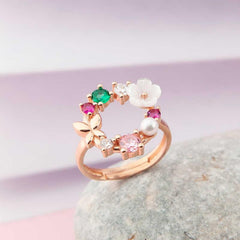 Silver Adjustable Rose Magnolia Flower Women's Ring