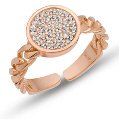 Silver Adjustable Rose Round Zircon Stone Women's Ring