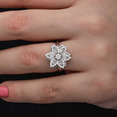 Gümüş Ayarlanabilir Yıldız Baget Taşlı Dönen Stres Kadın Yüzük