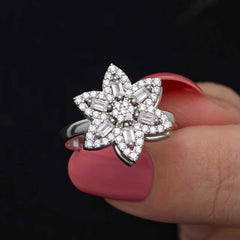 Gümüş Ayarlanabilir Yıldız Baget Taşlı Dönen Stres Kadın Yüzük