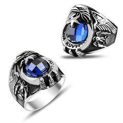 Silver Star and Crescent Air Force Blue Stone Men's Ring